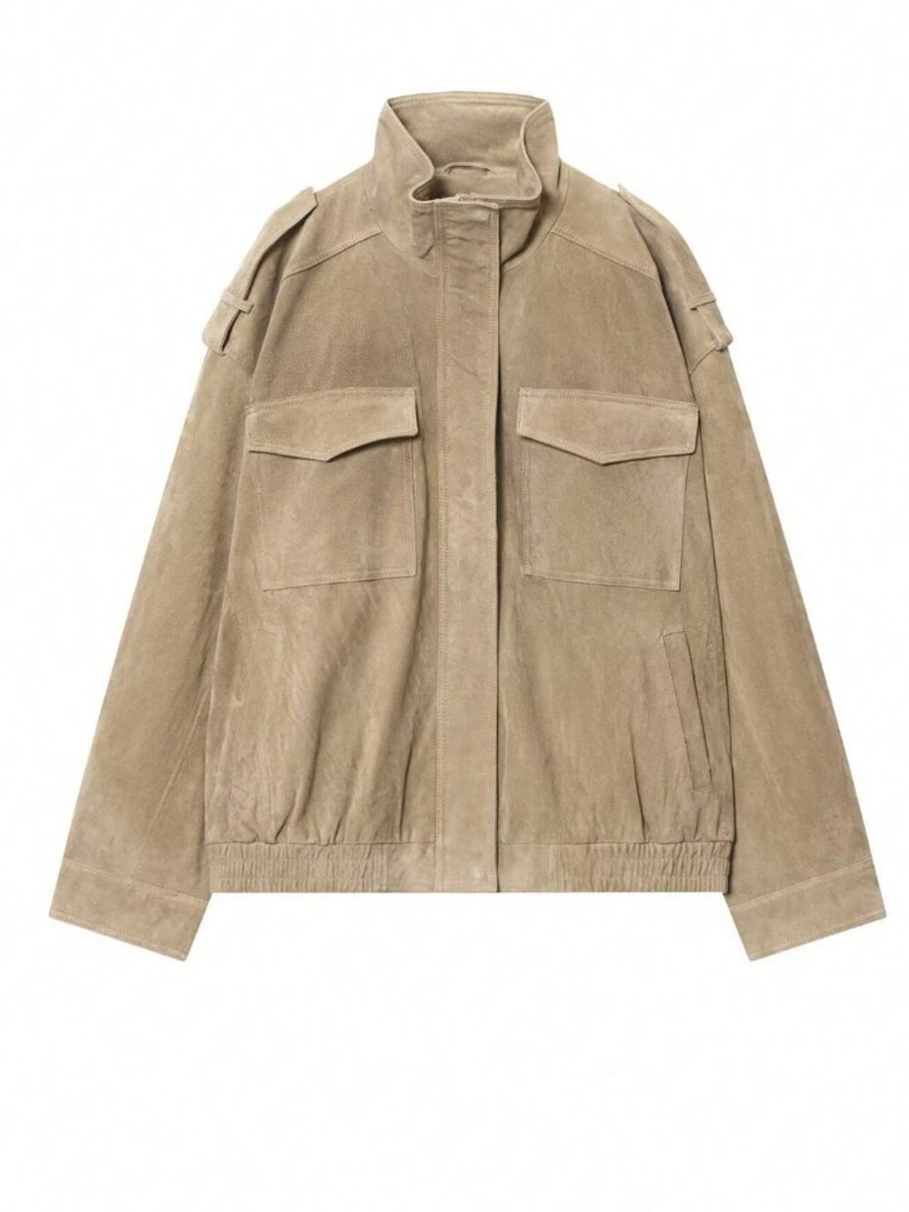 Khaki Casual Women's Contemporary Faux Suede Jacket - Picture 5 of 6